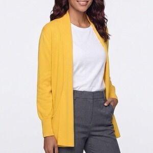 Sideffects Cardigan Cotton Blend S Yellow Open Front Pocket Shoulder Pad Women